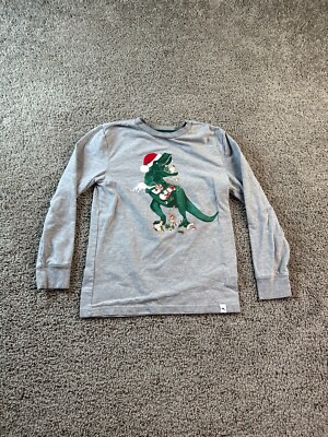 Tommy Bahama Shirt Boys Medium Gray Green T Rex Christmas Long Sleeve Kids 