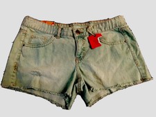 Mossimo Supply Green Distressed Denim Jeans Women Raw Hem Shorts Jr Sz 1 New