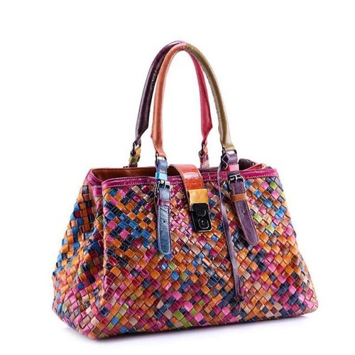 Mulitcolor Leather Woven Shoulder Bag