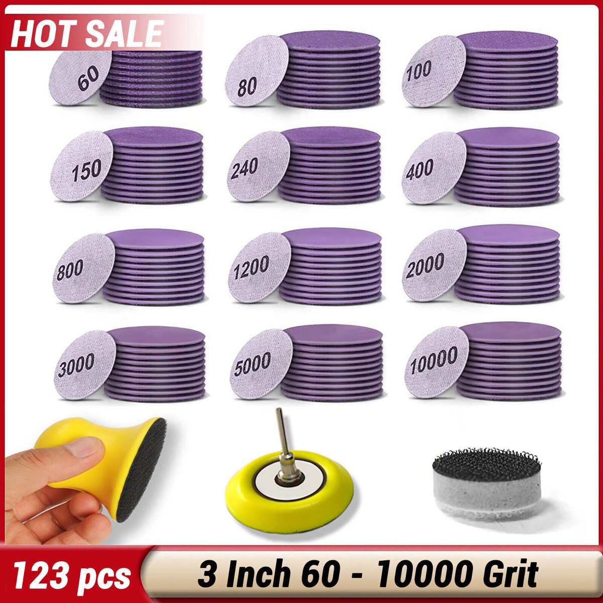 3 inch Hook Loop Sanding Discs 60-10000 Grit for Drill Wet Dry Sandpaper Pad