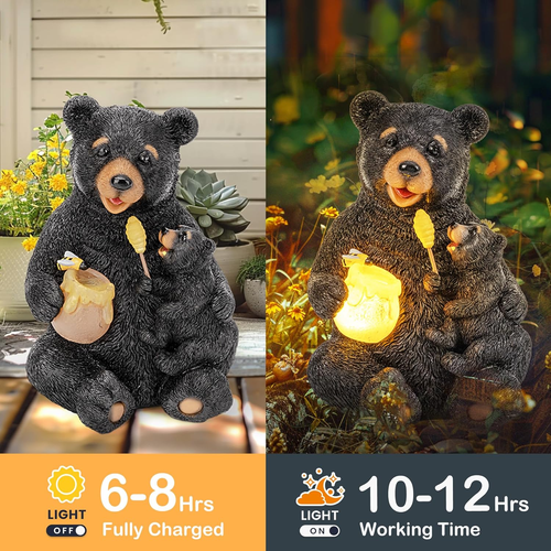 Solar Garden Statues Loving Bear Figurine Lights for Outside, Yard Decorations, - Picture 3 of 12