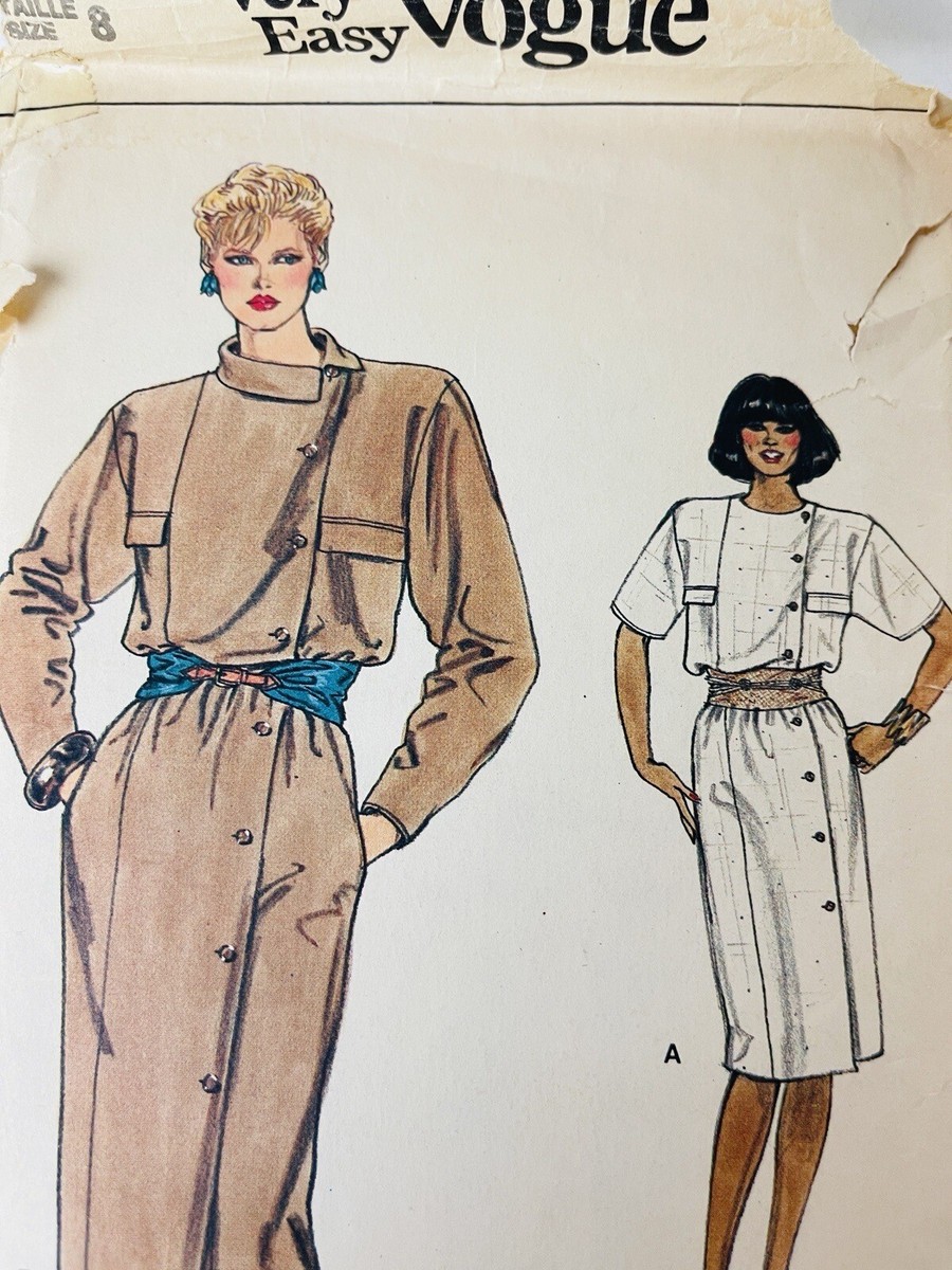 Vintage Vogue Pattern Loose Fitting Straight Dress Midi 90's #8881 CUT Size  8 | eBay