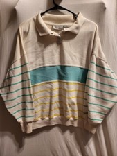 VINTAGE Meryvn's Pastel Striped Double Collar Pullover Size Large VTG 90s 80s