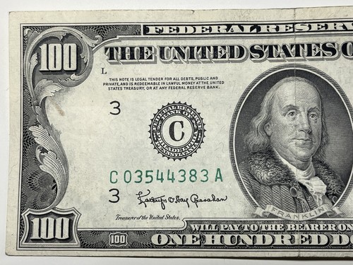 1950 D $100 Hundred Dollar Bill Federal Reserve Note Philadelphia Vintage Old - Picture 2 of 6