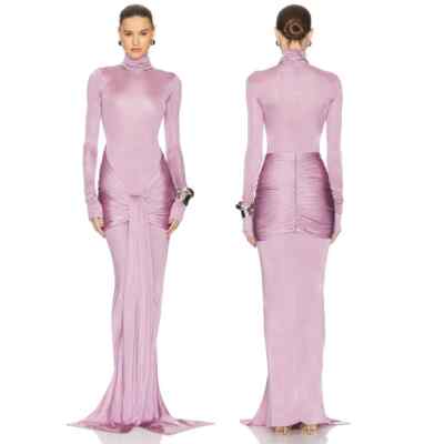 Helsa Slinky Jersey Ruched Sarong Maxi Dress Turtleneck Long purple Sz XS $398 | eBay Helsa Slinky Jersey Ruched Sarong Maxi Dress Turtleneck Long purple Sz XS $398 | eBay