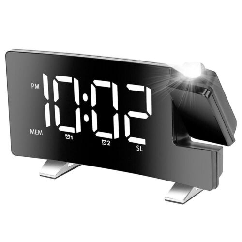 LED gekrümmter Bildschirmmit Projektion Digital Funkuhr Dimmbar Tischuhr Alarm - Bild 24 von 27