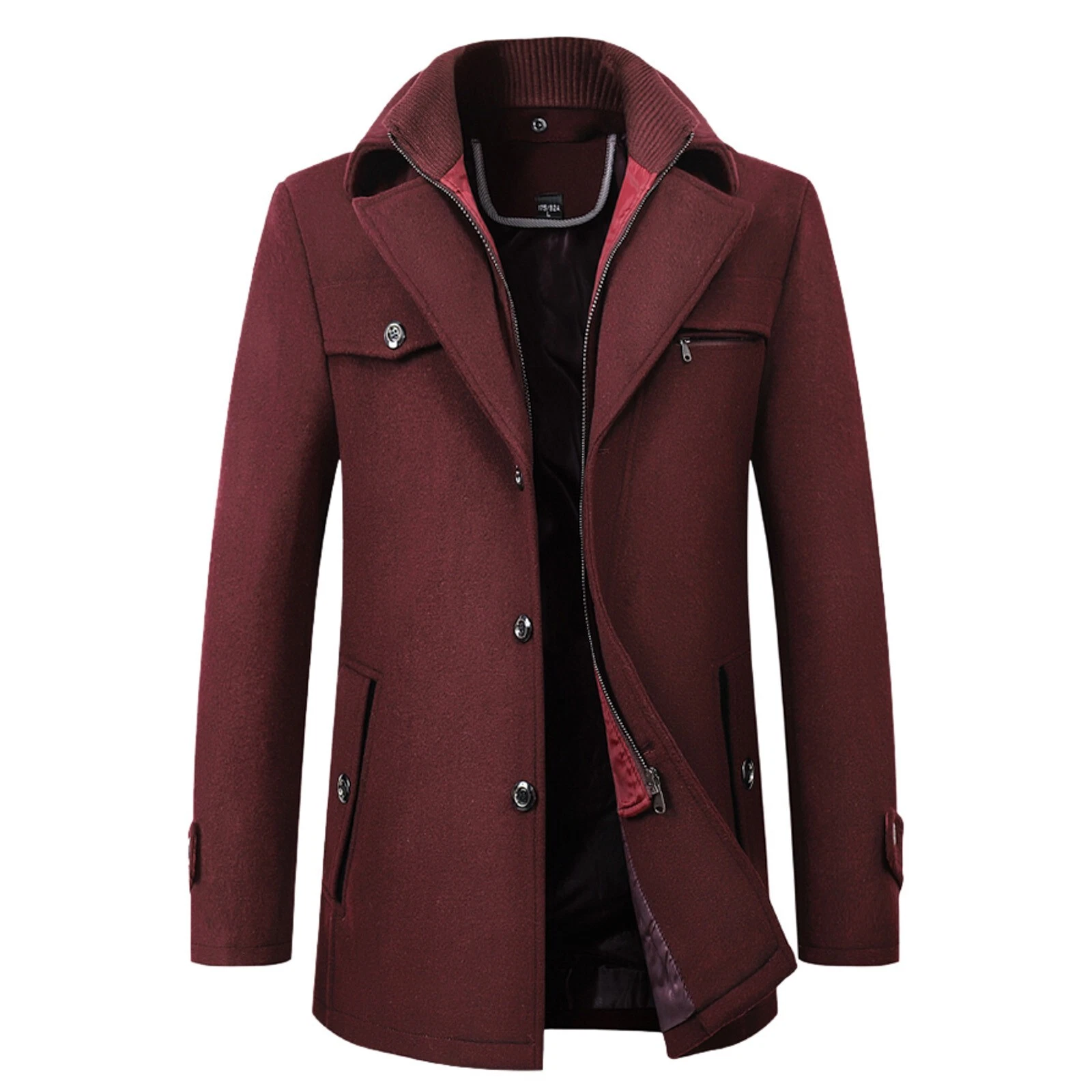 Men's Wool Blend Trench Coat Winter Pea Coat Business Overcoat Warm Jacket-image