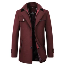 Mens Trench Coat Winter Wool Blend Jacket Overcoat Business Coat Warm Pea Coat