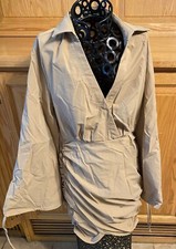 NWOT Shein Women's XS Long Sleeve Fit & Flared Casual Dress Cream V-Neck Cute