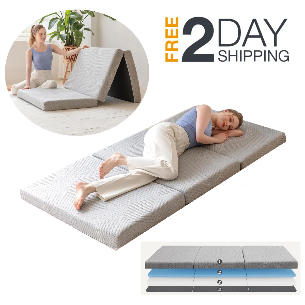 Colchon Triplegable 75x38x3 Para Dormir En El Suelo Colchonetas De Memory  Foam