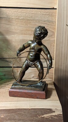 VINTAGE BRONZE NUDE LITTLE BOY SCULPTURE LOUIS KLEY ON PEDESTAL ...