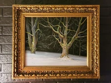 💠Original Oil Painting Canvas Framed Realism Landscape Night Signed  Decor Art