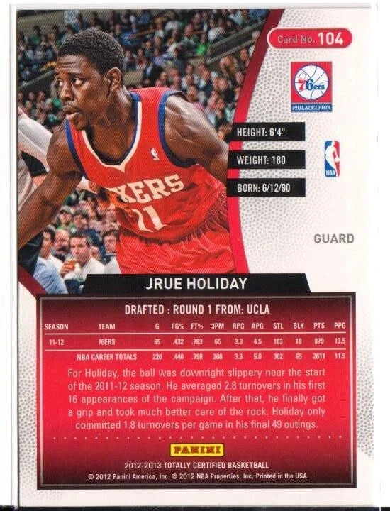 2012-13 Totally Certified Totally Red SP/499 Jrue Holiday #104 - Image 2 of 2