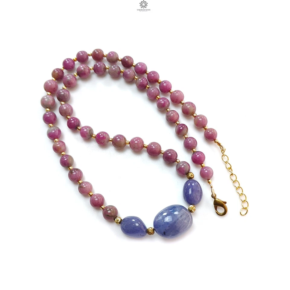 261.10cts Ruby Zoisite, Tanzanite Round Plain Brass Necklace & Earring Set 19" - Image 3 of 4