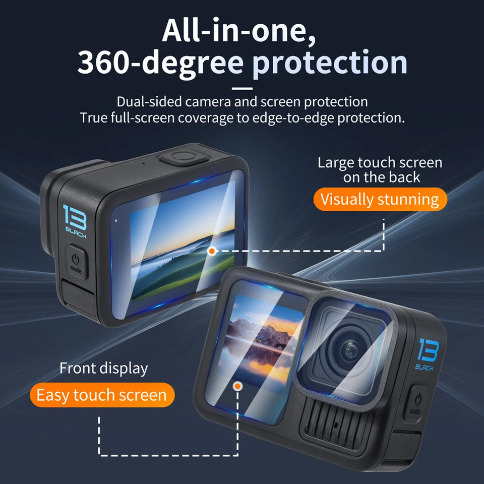 2 juegos de protectores de pantalla antiarañazos para GoPro Hero 13 360° proteger fibra de vidrio Foto 3 de 4