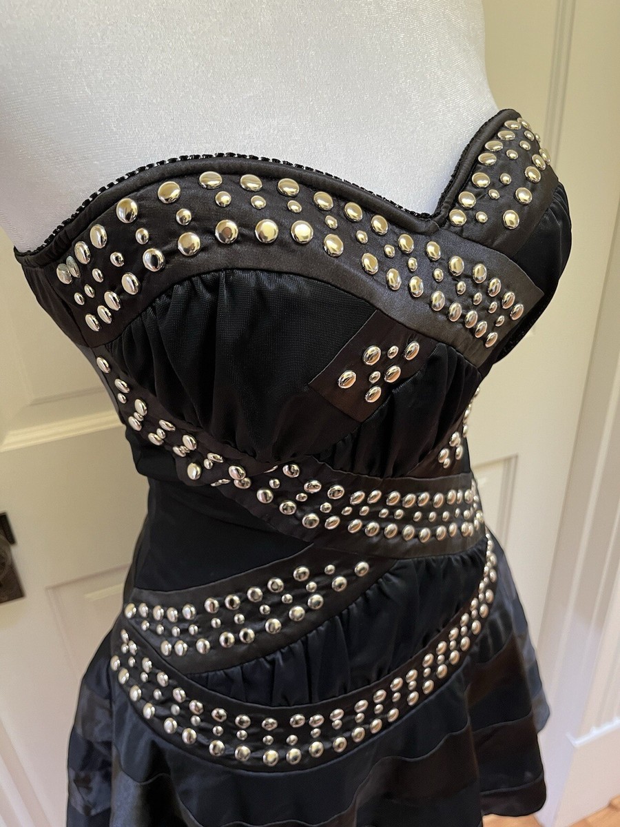 bebe corset dress New Studded Mini T Black Goth Punk Rock anime $169 XS Sexy Black dress Color:Wine brown The Golf-Chic Renaissance – Twirl Ruffle - 3/4 Sleeve 100% polyester