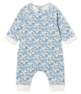 PETIT BATEAU Strampler Overall Bodysuit allover Waldtiere grau blau 56-80