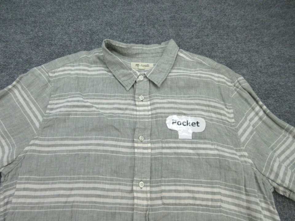 Рубашка мужская Madewell XL зеленая в полоску льняная с коротким рукавом на пуговицах размер XL для взрослых - Изображение 4 из 4