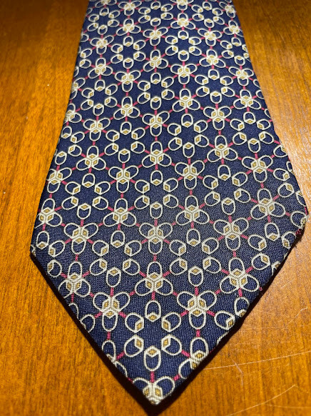 Hermes 100% Silk Blue Interlocking Pattern Necktie - image 3