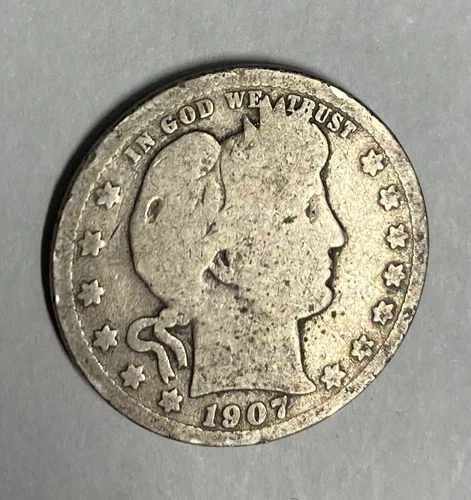 (J) Tough Date 1907-S Barber Quarter Good Filler -90% Silver