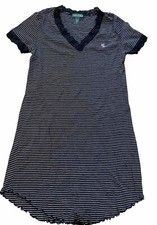 Lauren By Ralph Lauren DRESS Green Label Black Striped Slip Dress S V neck