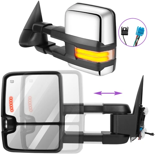 Chrome Tow Mirrors For 03-06 Silverado Sierra 1500 Power Heated Dynamic Signal