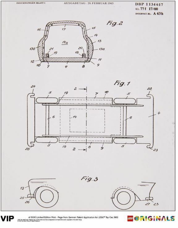 LEGO: Печатная версия с ограниченным тиражом - Немецкий патент на игрушечный автомобиль 1963 года [Lego Originals] НОВИНКА