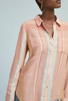 Maeve Anthropologie Calipatria Pink Peach Stripe Button Up Tunic Beach Preppy 2