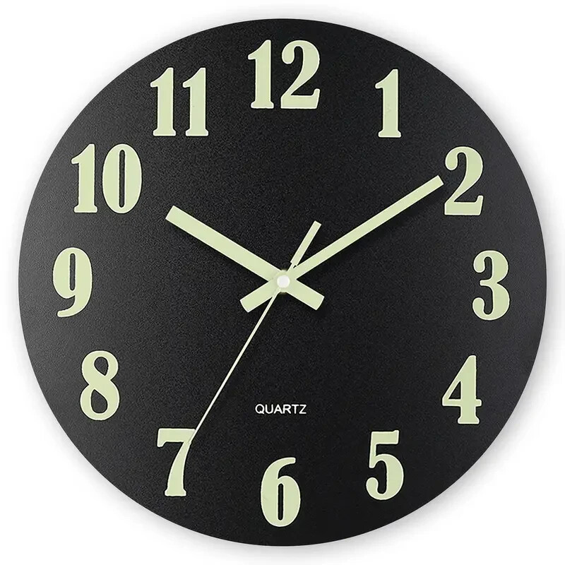 Large 12inch Modern Battery Wall Clock Luminous Glow Night Light Quartz Silent