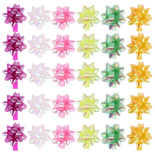120 Pcs Ribbons and Stars Flowers Gift Wrap Bows Pull for Christmas
