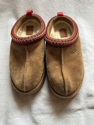 UGG Tasman II Kids Suede Slip-On Slippers Brown Red Trim US 2 EU 33.5