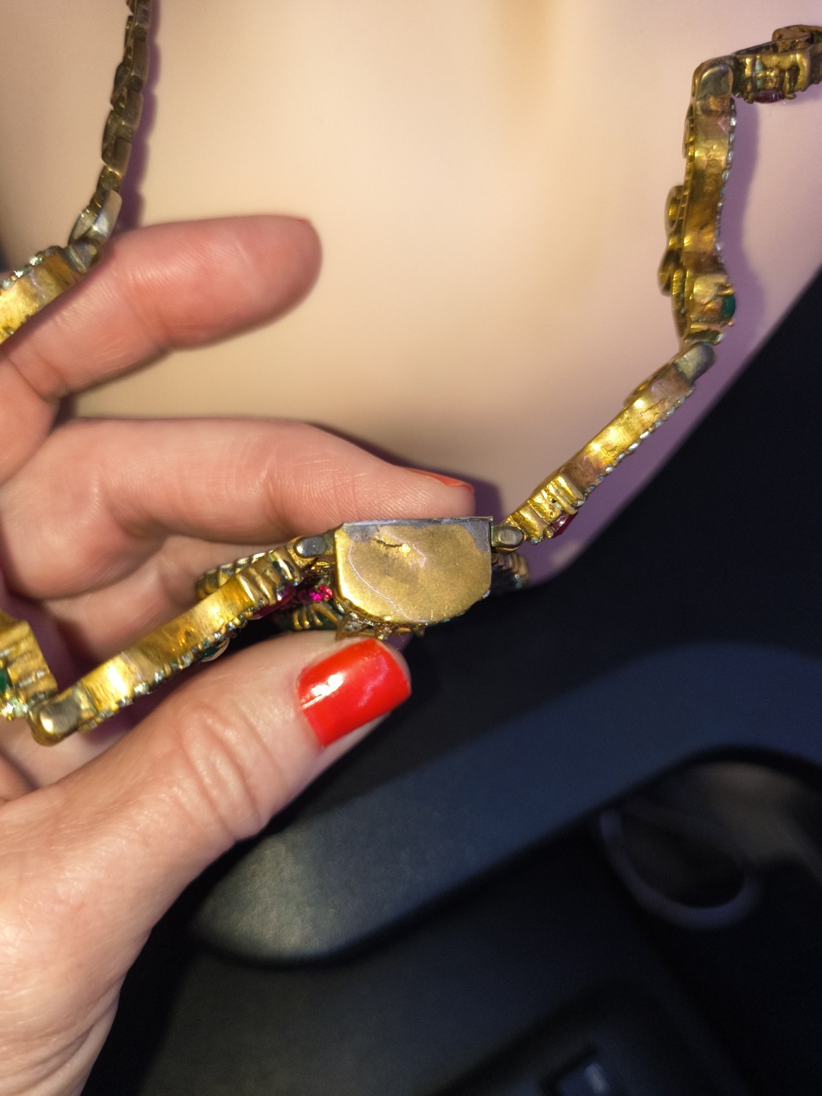 Vintage Emerald Ruby Sterling Silver Statement Ne… - image 8