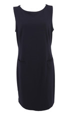 Talbots Midi Dress Women 14P Black Sleeveless Shift Ponte Stretch Pockets Career