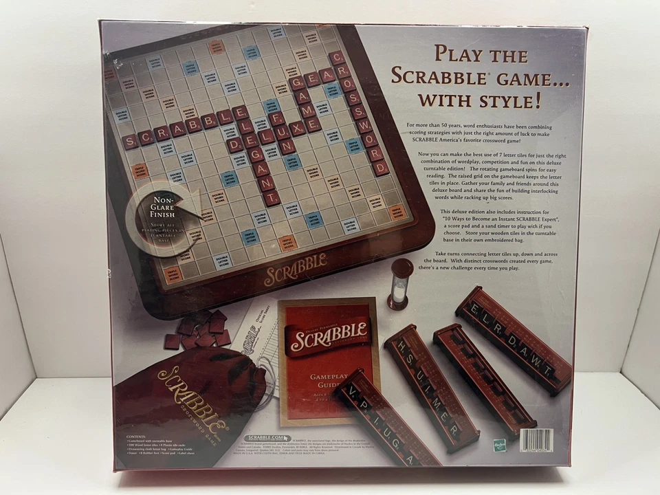 SCRABBLE Deluxe Edition with Turntable Crossword Game Board 2001 Hasbro Sealed - Image 2 of 4