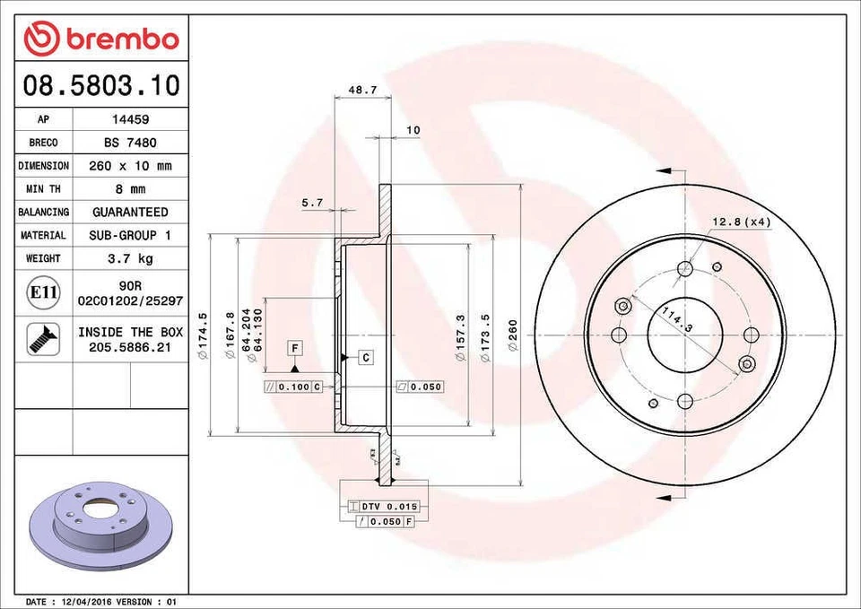 Rotor de freno de disco para Honda Accord Brembo North America 1990-1997 Foto 2 de 2
