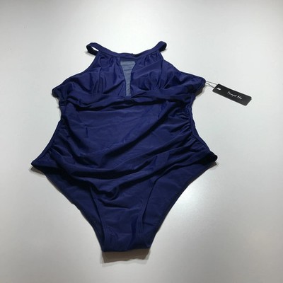 Tempt Me Swimsuit Womens Medium NWT Blue One Piece Mesh Ruched Tummy Control