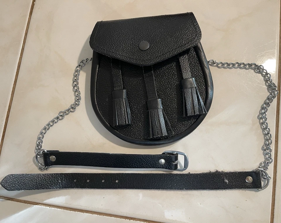 Sport Kilt EE. UU. Stewart Cuadros con Cadena de Cuero Negro Sporran Mediano Ajustable Foto 4 de 4