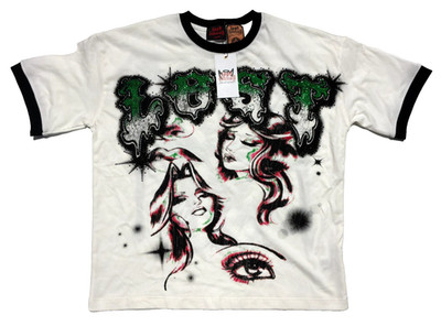 Lost Intricacy Internal Warfare Rhinestone Graphic T Shirt White Mens Small Y2K