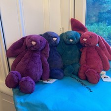 Jellycats 4 Little Bashful Bunnies Teal, Redcurrent, Allium, Saffyre. NWT REAL