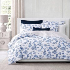 Blue Toile de Jouy Queen Size Cotton Duvet Cover Bedding Set