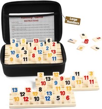 Rummy Cube Game Set with 4 Wooden Racks/Trays, 106 Large Numbers Rummy Tiles Set