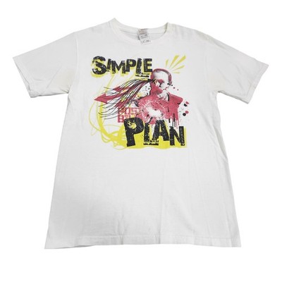 Fruit Of The Loom Shirt Mens Small White Simple Plan Graphic Tee Band Music Top