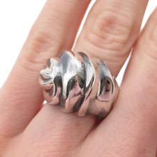 925 Sterling Silver Vintage Mexico Modernist Ribbed Dome Oxidized Ring Size 6.25