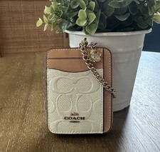 COACH Zip Card Case ID Wallet Signature Leather Flower Charm CFI28 Light Lemon