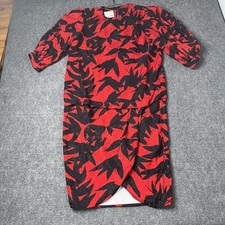 Vtg 1980s Flora Kung Silk Shift Dress Floral Black Red Roses Womens Size 8