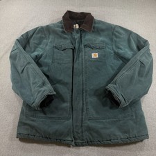 VINTAGE Carhartt C26HTG Canvas Jacket Mens XL Green Quilted Lined Pockets USA