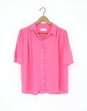 VELVET By Graham & Spencer Short Sleeve Button-Up Blouse Pink S $134 A3 205