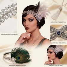 Vintage Feather Rhinestone Headband Crystal Bridal Party Hair Accessory