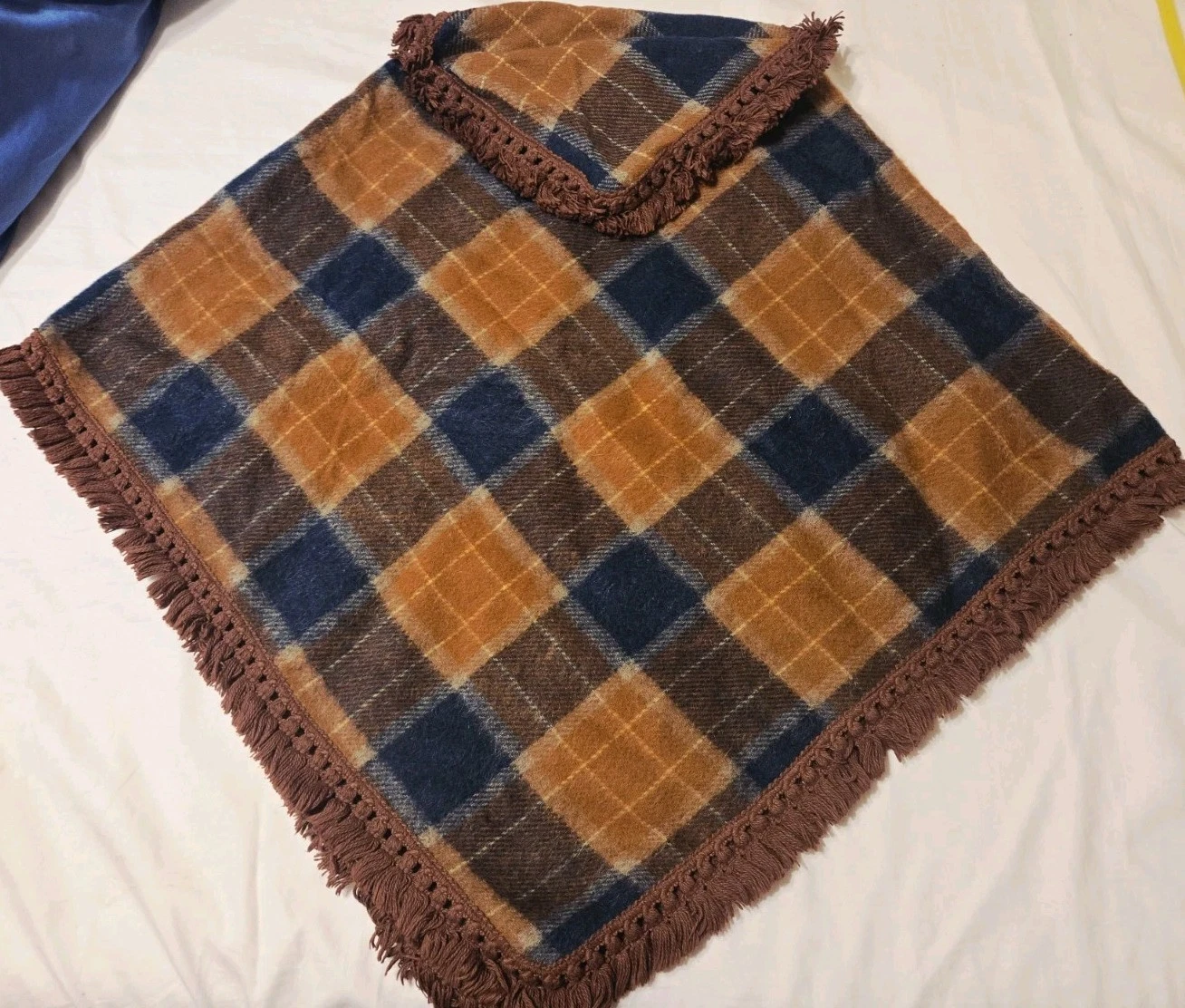 VTG Wool Cape Plaid Fringe Poncho Dark Academia Preppy Mod 1950’s Women’s OS