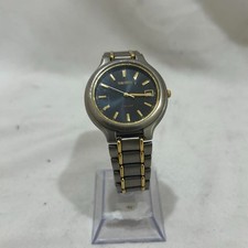 Seiko Titanium Mens Watch 7N42 8090 Quartz Date Two Tone Bracelet Black Dial